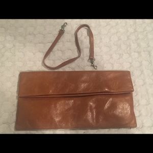 Camel leather clutch and wristlet